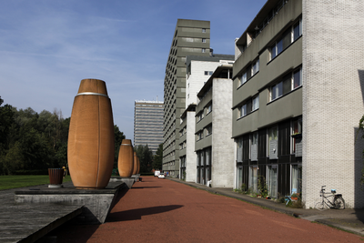 806394 Gezicht op het studentencomplex aan de Cambridgelaan te Utrecht, met op de achtergrond het Willem C. van ...
